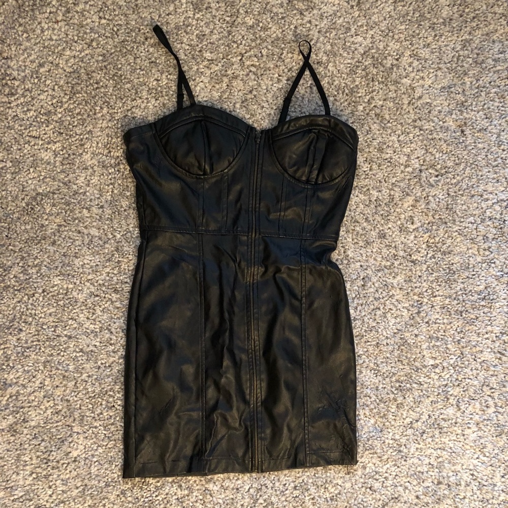Black fake leather mini dress